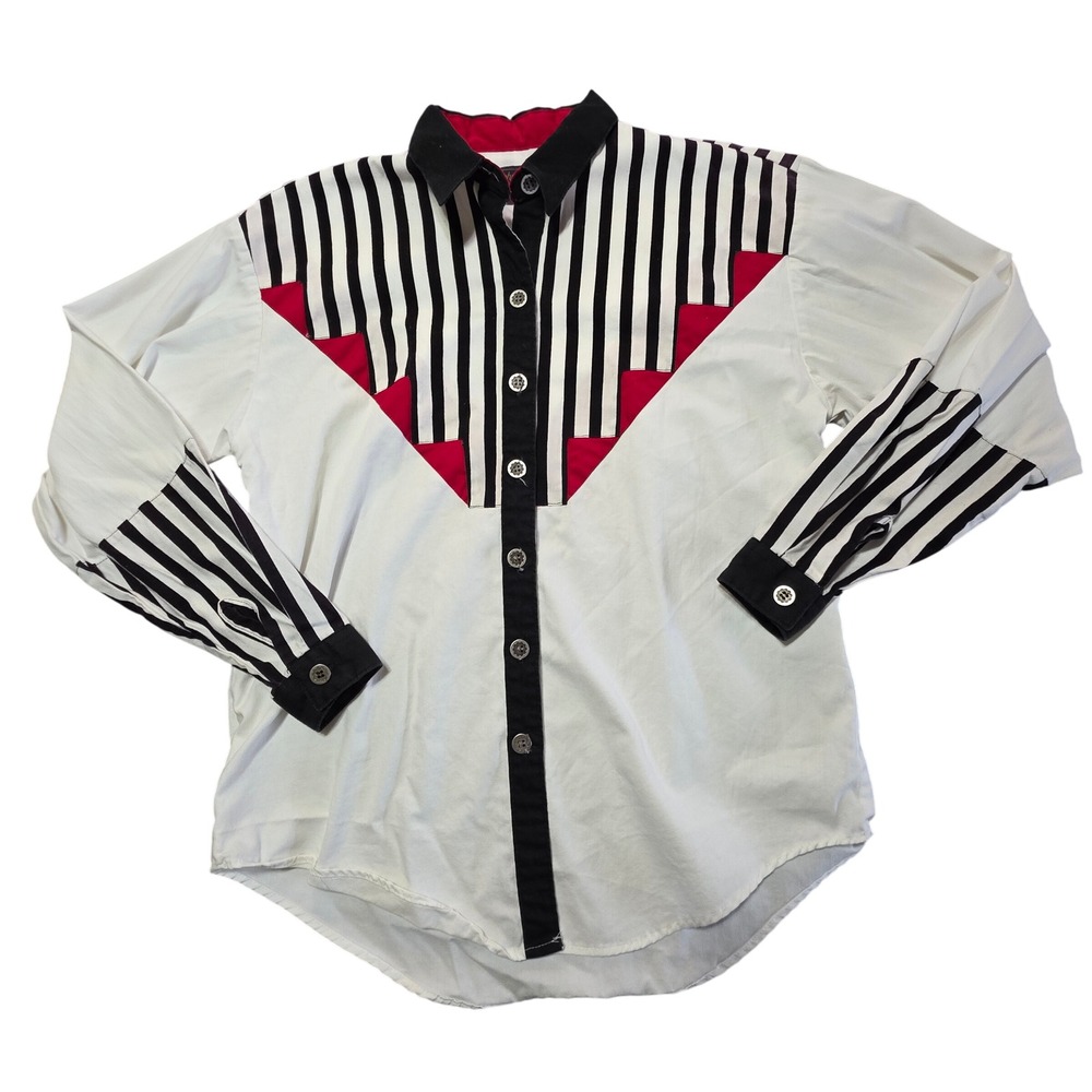Panhandle Slim Vintage Women's Western Shirt USA Made White Black Red Size S